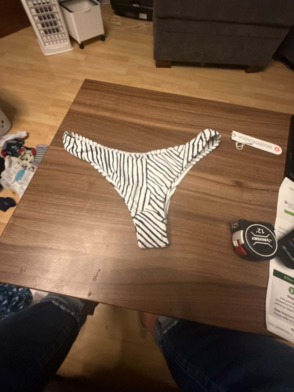 Sisstrevolution Black and White Striped Bikini Skimpy Bottom Size Small NWT